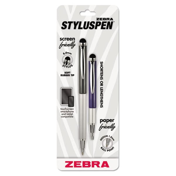 Zebra Pen oration StylusPen Telescopic Ballpoint Pen - Stylus- Black Ink- Blue-Gray Barrel 33602 - main